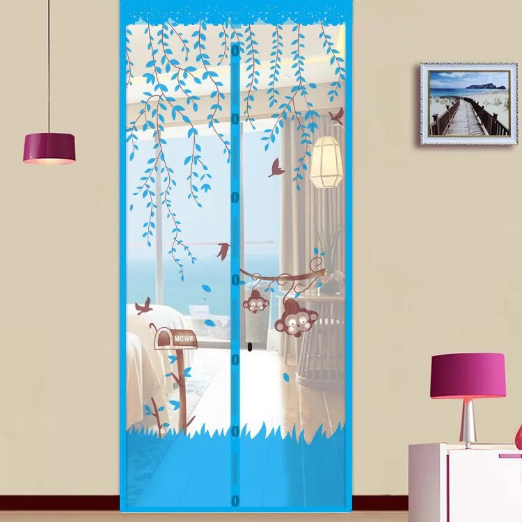 rideau porte magnétique violet fleurs oiseaux moderne anti moustiques polyester facile