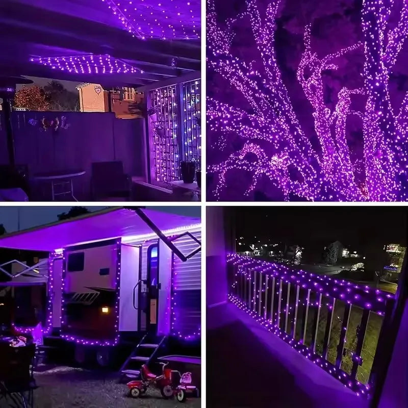 guirlande lumineuse solaire violet fil cuivre extérieur jardin décoration fête 300 led 32m étanche