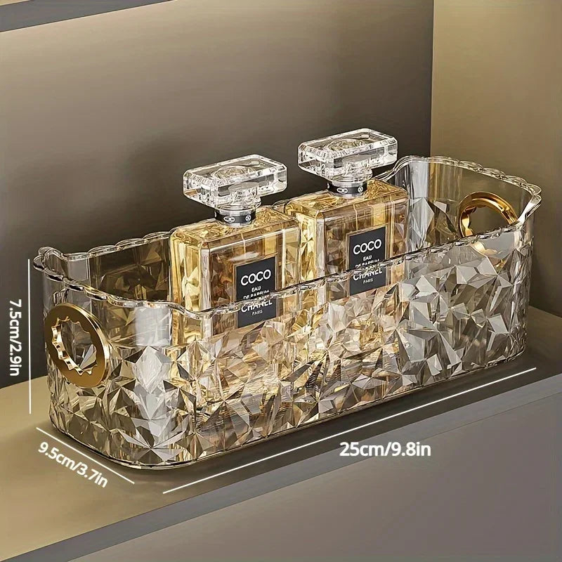 boîte rangement cosmétique transparent moderne plateau diamant cristal rechargeable salle bain coiffeuse
