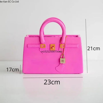 vase resine moderne sac birkin rose vif blanc doré élégant brillant 28cm