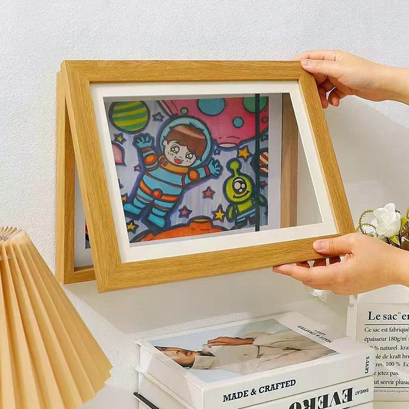 cadre tableau bois moderne clips magnétiques multicolore abstrait noirintérieur decoration affiche a4