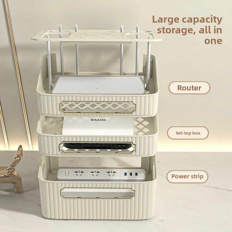 boîte rangement routeur décodeur tv gestion câbles organisateur moderne vert beige épuré