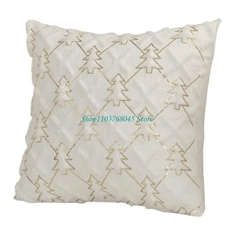 coussin noel tissu eponge doré arbre moderne blanc decoration salon 40cm 40cm