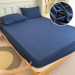 housse lit coton élastique uni moderne blanc bleu marine beige rose