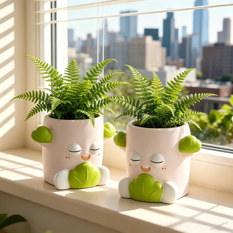pots fleurs résine kawaii dessin animé succulentes fougères plantes vertes balcon maison