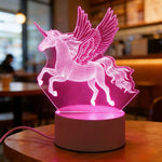 veilleuse nuit 3d licorne ailée moderne interrupteur câble usb blanc rose chambre coucher ambiance