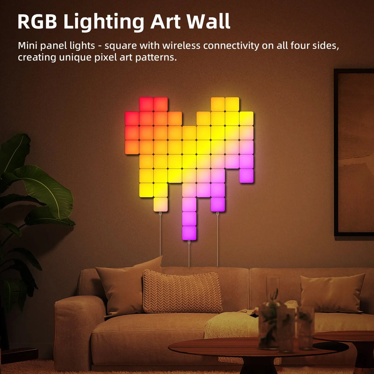 lampe led modulable multicolore pixel art télécommande adhésif contemporain minimaliste fixations inclusées