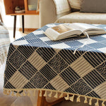 nappe table rectangulaire ethnique imperméable réutilisable coton polyester motifs géométriques tassels