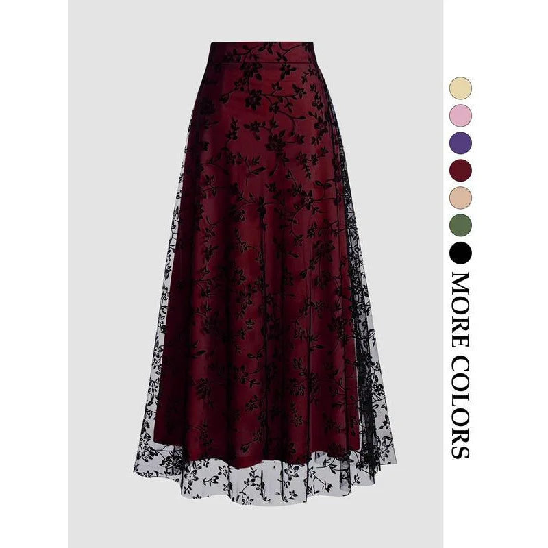 jupe femme vintage dentelle fleurs rétro ruban serrage taille élastique été chic