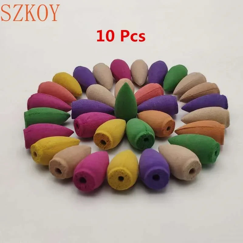 diffuseur d'encens artisanal opalescent motifs naturels 10 cônes colorées salon zen