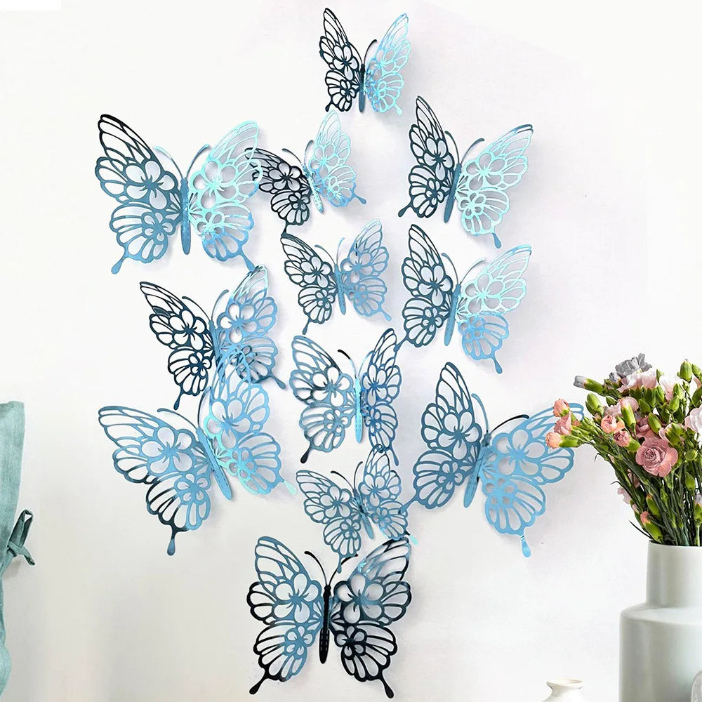 papillons décoratifs adhésifs rose violet doré bleu ajouré artisanal élégant décoration maison mariage salon
