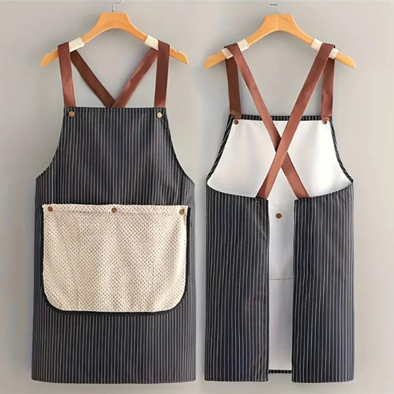 tablier cuisine bleu marine rayures poche amovible imperméable coton moderne fonctionnel double poche