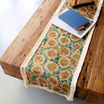 chemin table fleurs tournesols vert jaune coton polyester classique maison cuisine dcoration