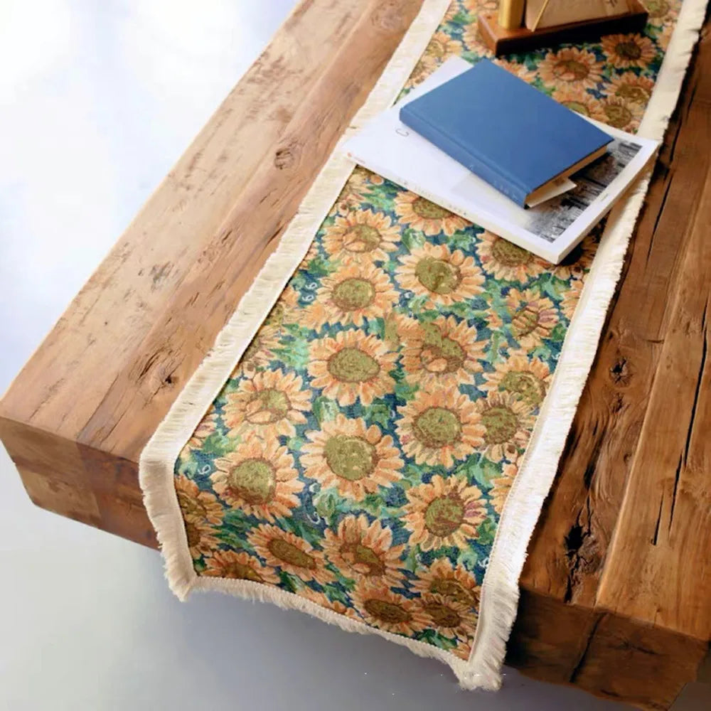 chemin table fleurs tournesols vert jaune coton polyester classique maison cuisine dcoration