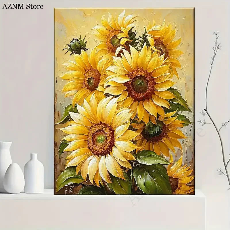 tableau floral tournesol jaune peinture toile classique deco maison sans cadre