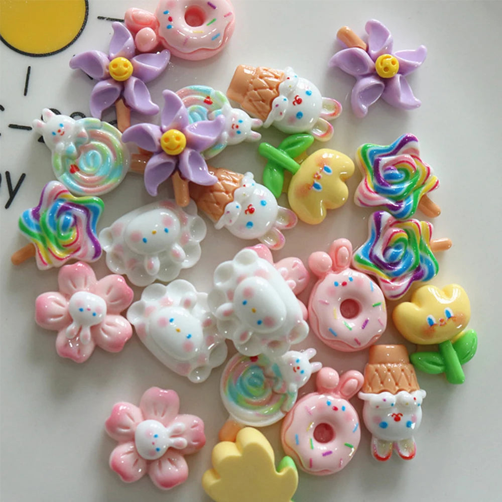 bijoux cuisine pâte sucre fleurs bonbons nuages multicolore opacité 20x18mm 20x17mm 19x16mm 23x14mm 17x17mm