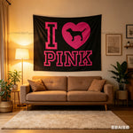 tapisserie murale graphique pink chien cœur noir rose vif moderne décoration chambre étudiante bannière