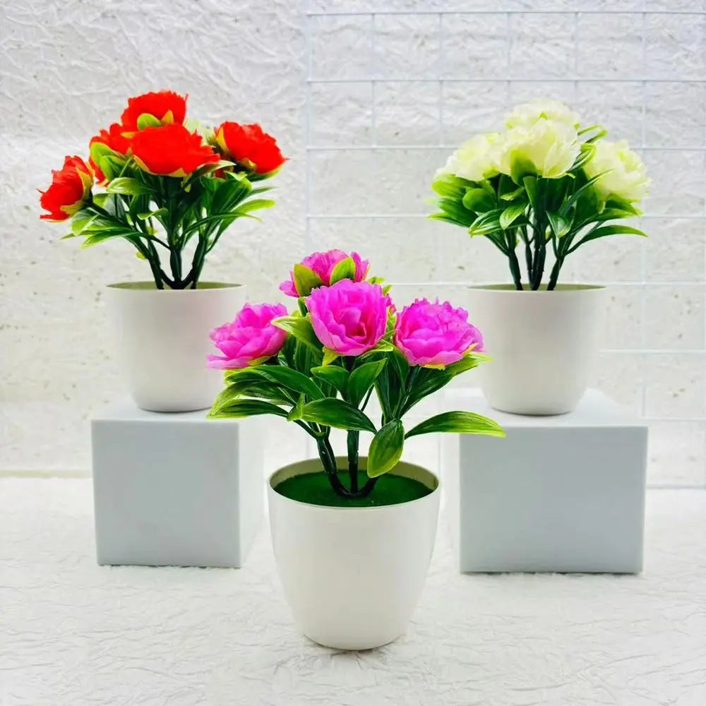 bouquet artificiel roses couleurs variées pot blanc décoration intérieure moderne minimaliste