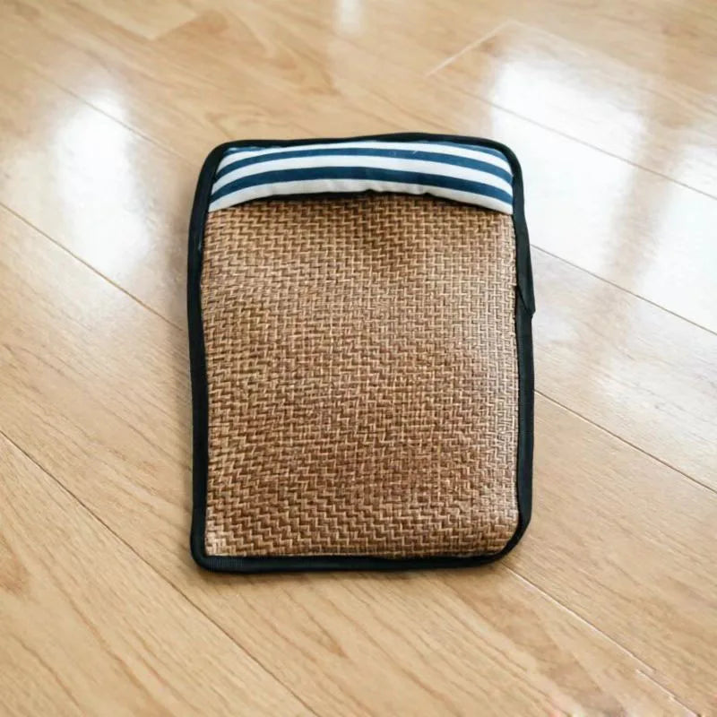 tapis rayé lin refroidissant chiens moderne confortable marron clair noir blanc rouge