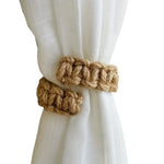 anneau rideau tissé main rustique beige blanc 2pc opaques artisanal fixe chambre maison