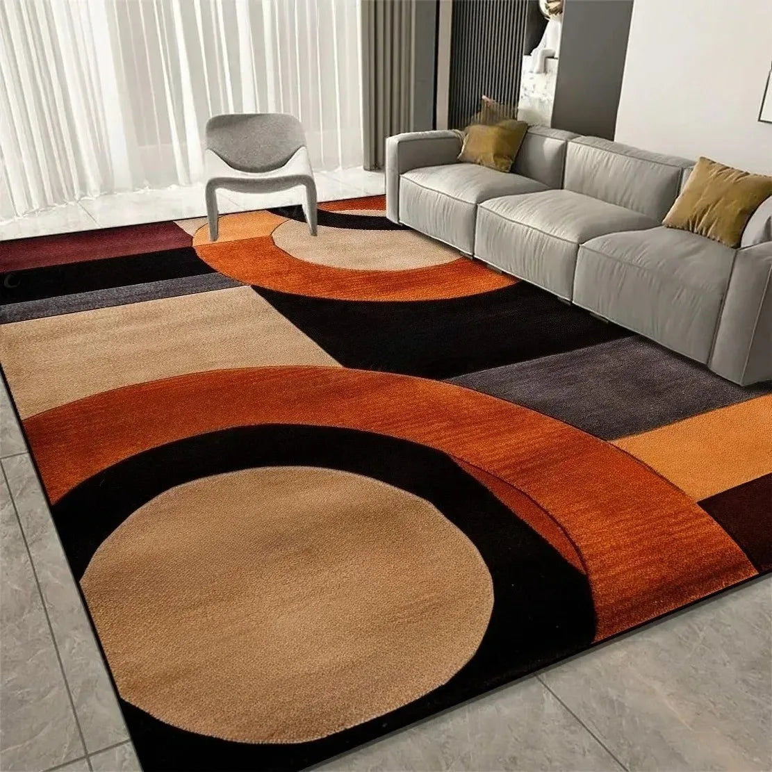 tapis moderne motifs géométriques marron beige noir orange salon chambre durable