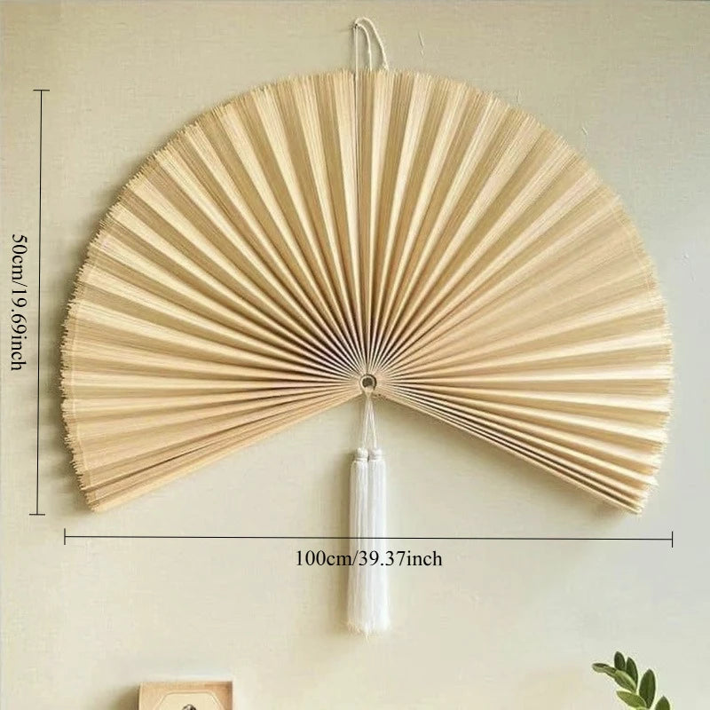 ventilateur mural bambou rouge beige gris vert rayures minimaliste tassel