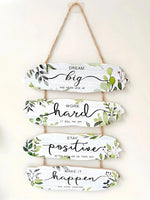 décoration murale bois rustique motifs végétaux feuilles branches inspirant motivant panneau suspendu corde sweet