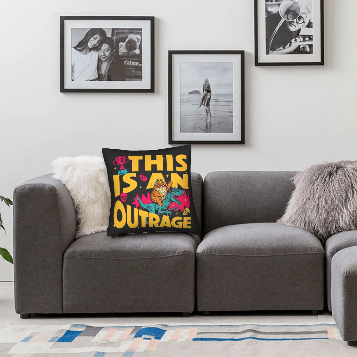 housse coussin imprimé pop art chat dinosaure trophées crânes étoiles outrage lit chambre decoration