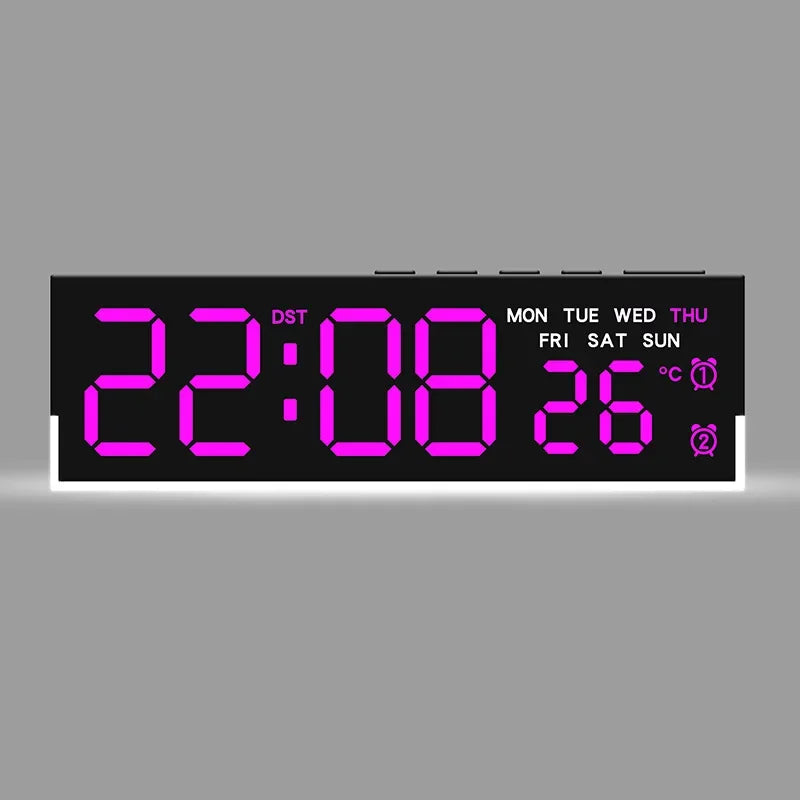 réveil numérique horloge LED moderne écran lumineux noir blanc vert affichage température alarmesCALENDAR