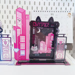 cadre photo cyberpunk transparent graphismes futuriste noir rose violet
