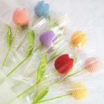 fleurs artificielles tricotées tulipes variées rose violet orange jaune blanchestre artisanale intérieurDecoration