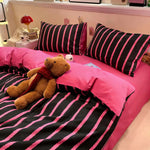 housse couette rayée rose vif noir pièces lit moderne 100 polyester doux