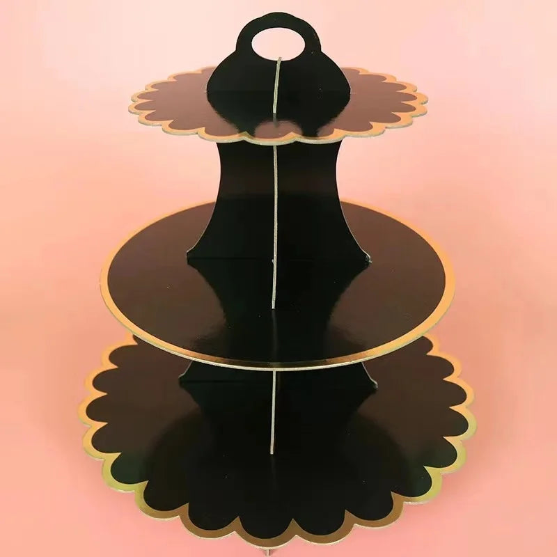 support cupcakes iridescent moderne rayures horizontales motifs floraux dorés anniversaire festive