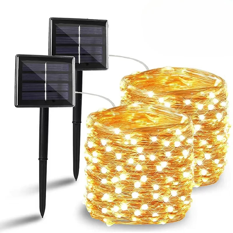 guirlande lumineuse solaire moderne 32m 300led noir doré 10modes filcuivre