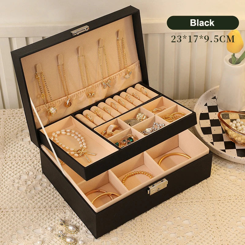 boîte bijoux simili cuir portable miroir vert rose blanc noir moderne