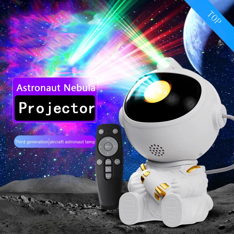 projecteur nuit astronaute blanc rose doré projections étoiles nébuleuses rotation 360 dégradé spatial enfants
