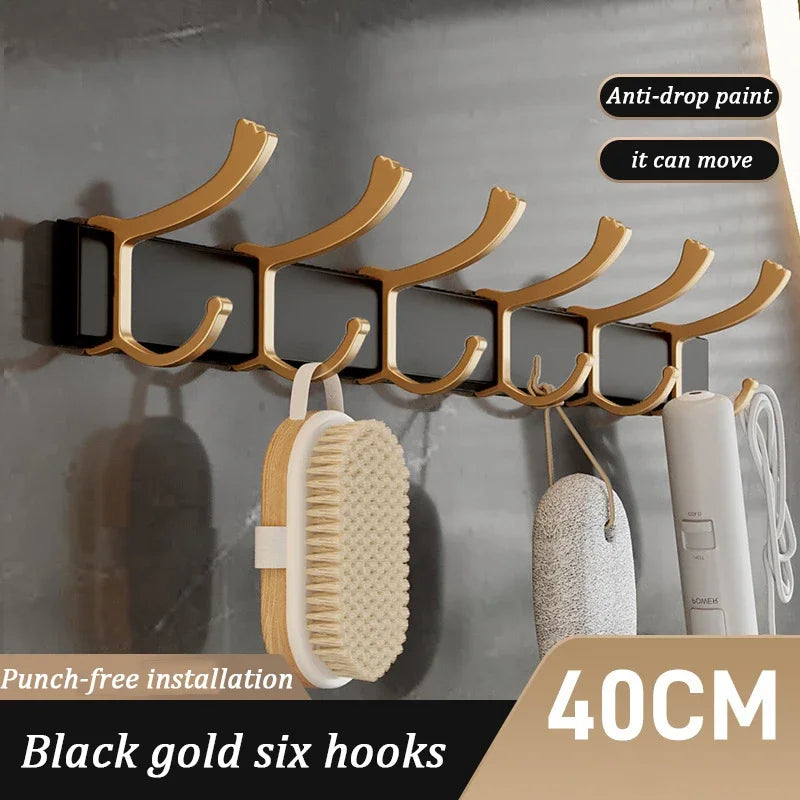 ensemble rangement salle bain noir doré moderne porte serviettes brosses savonnette clips élégant