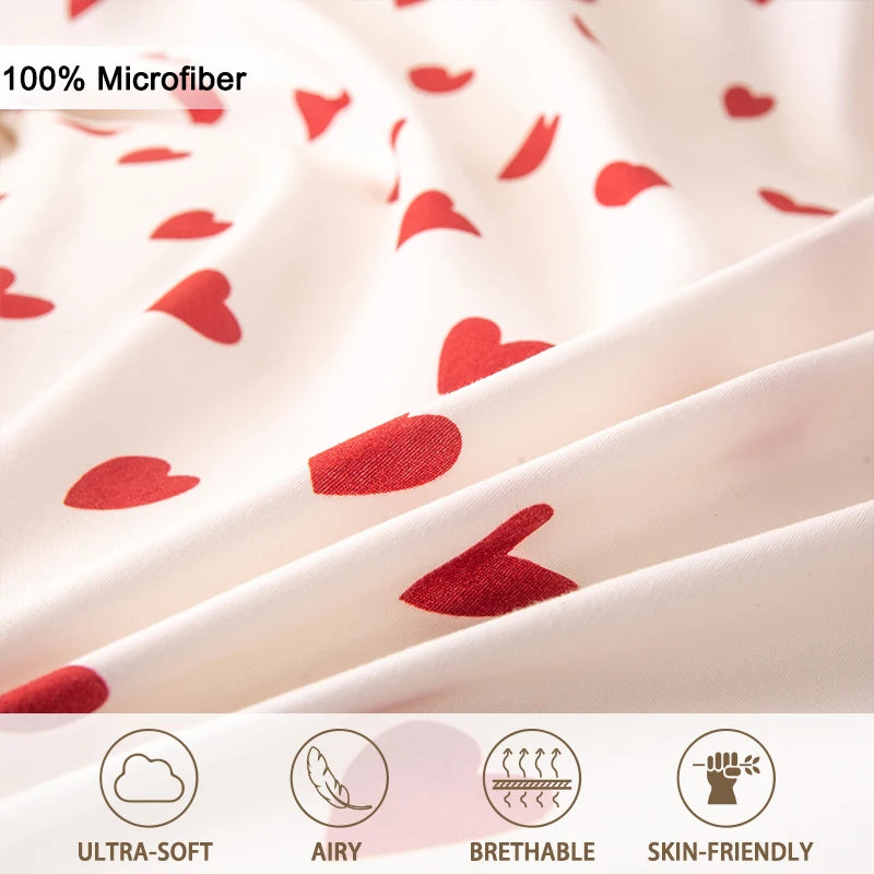 ensemble literie moderne coeurs rouges imprimés blanc 135x200cm 150x200cm polyester doux