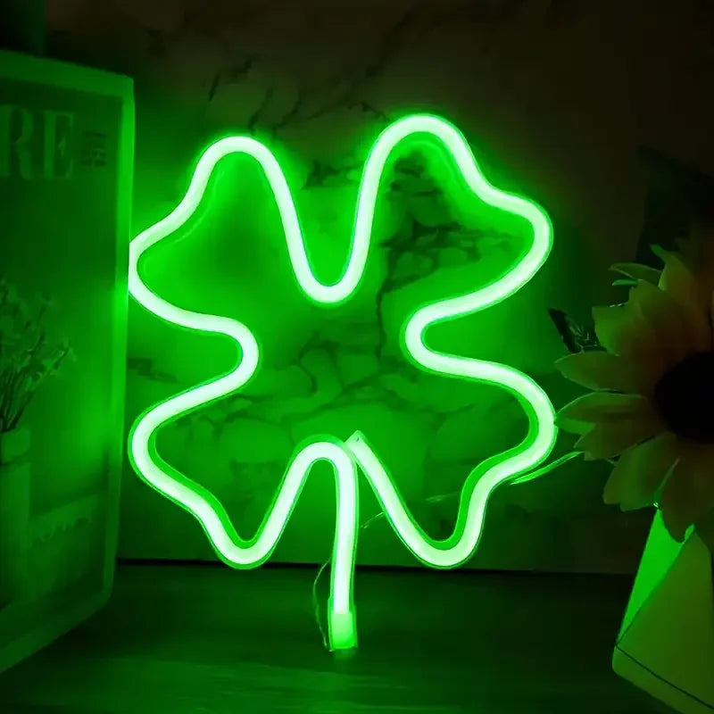lampe néon vert feuille trèfle moderne intérieure chambre décoration clips câble batterie USB