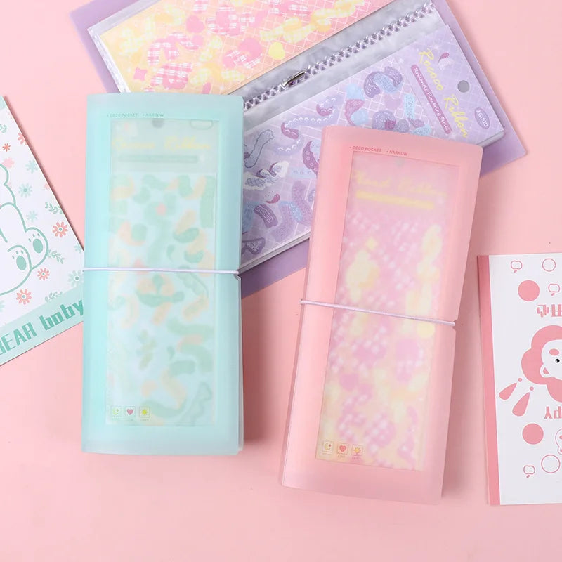porte stickers animaux mignons 30 pochettes transparentes ruban adhésif moderne enfantin vert rose jaune