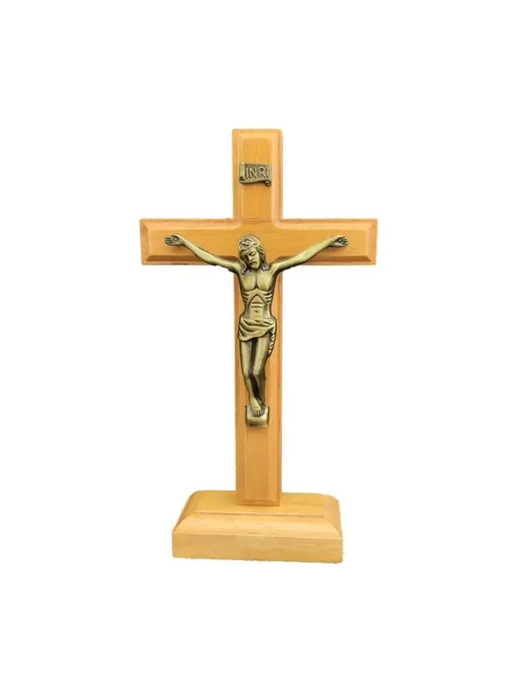 croix religieuse bois figurine jesus christ inscription inr église décoration maison stable or bronze