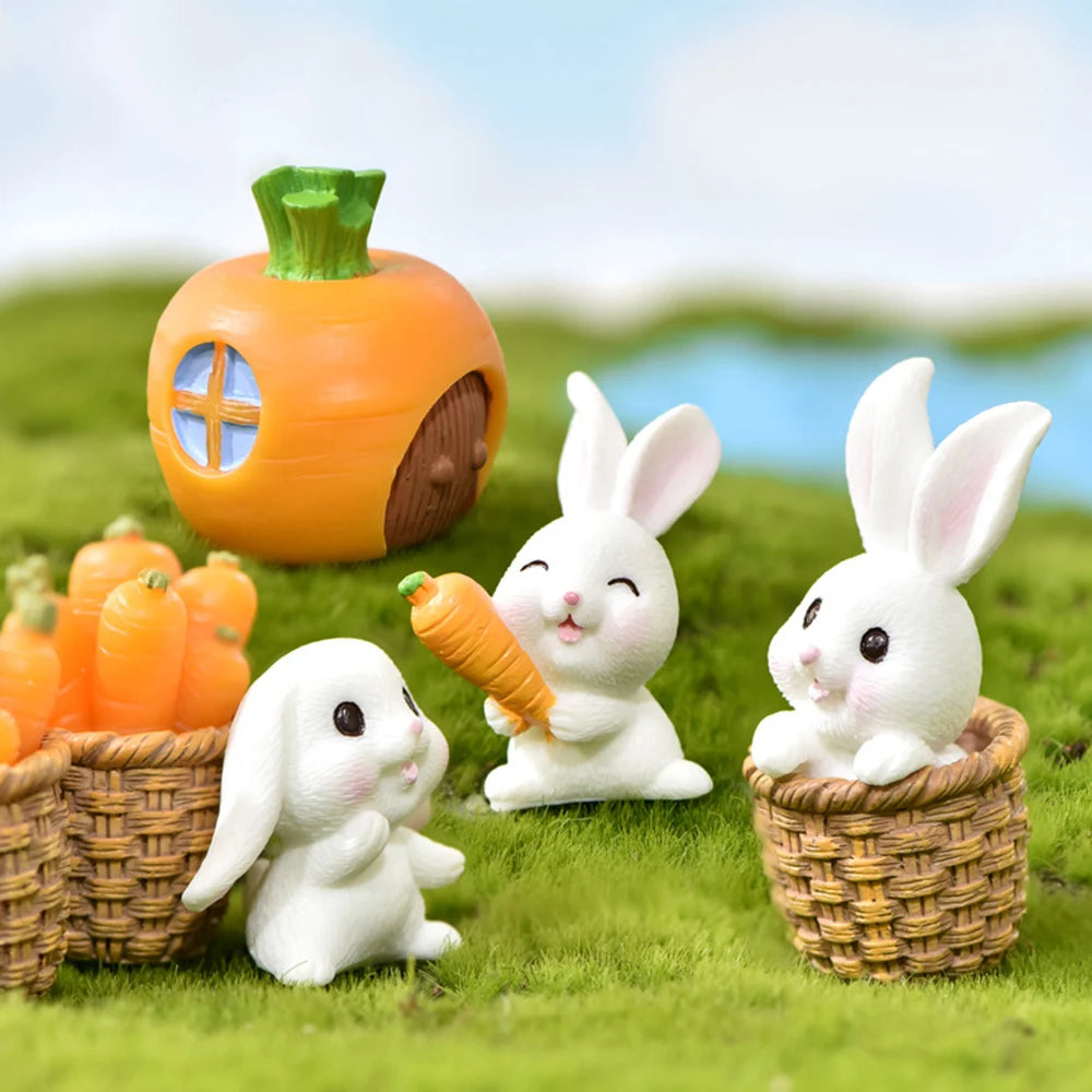 figurines animaux miniatures résine décorations jardin féerique petits lapins oiseaux koalas maison poupée