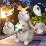 statue lapin bouquet fleurs extérieure éclairage solaire papillon jardin champêtre animal décoration festive