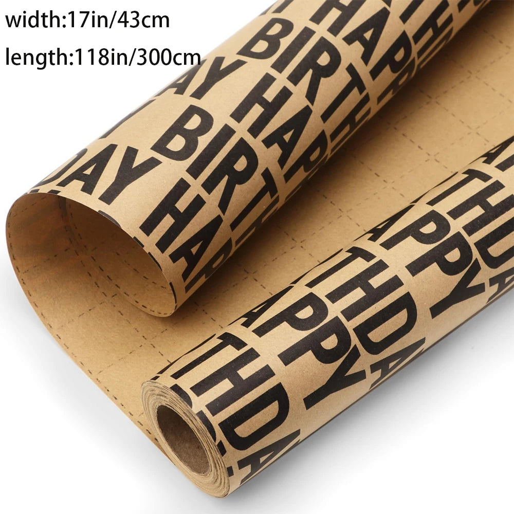 papier cadeau marron clair happy birthday ruban blanc décoration fête classique rustique anniversaire emballage