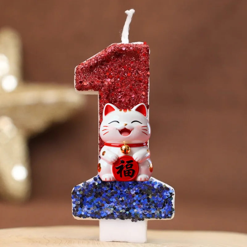 bougies numéraux pailletées rouge bleu blanc anniversaire enfants decoration chiffres