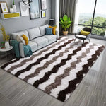 tapis moderne rayures zigzag blanc marron salon chambre doux polyester lavable repousse saleté sans