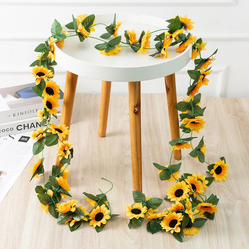 décoration maison guirlande fleurs tournesol artificielles jaunes vertes mariage anniversaireintérieur