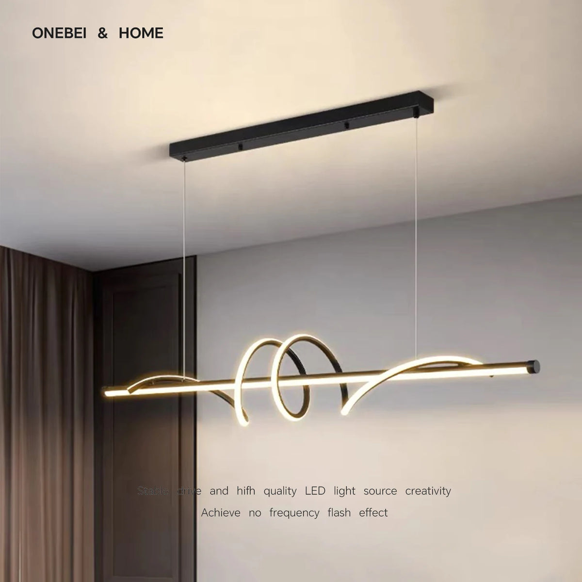 suspension lumineuse moderne minimaliste noir blanc doré ondulé réglable dimmable chambre salon étude