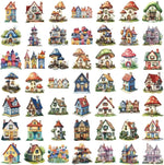 puzzle fantaisiste maison champignons multicolore aquarelle artistique enfants conte fées educatif jouet éducatif