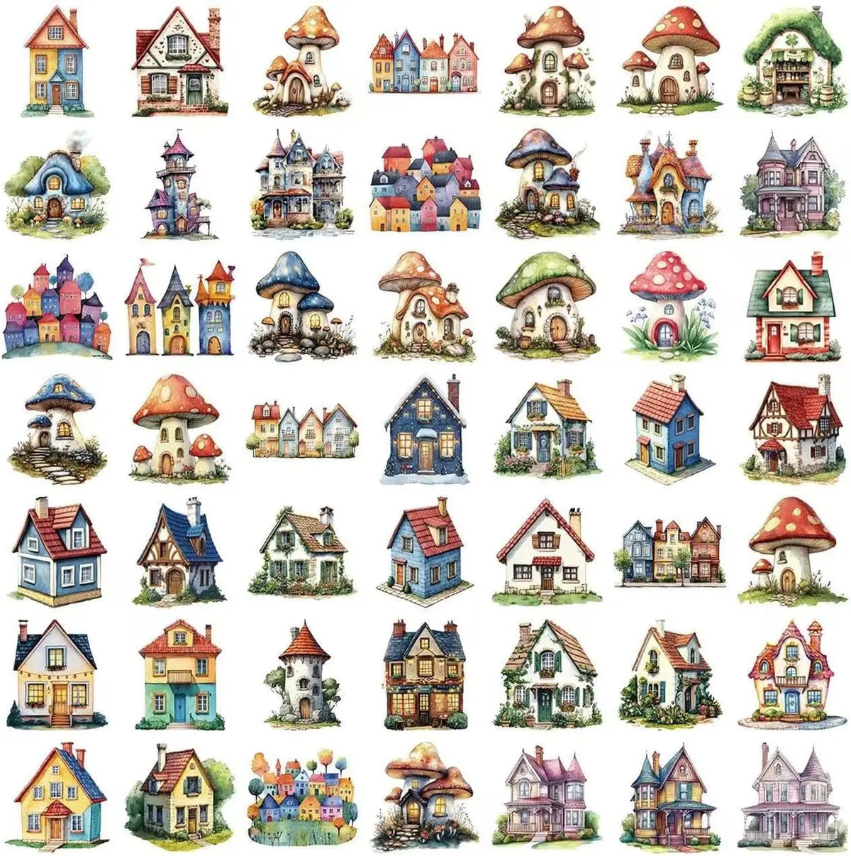 puzzle fantaisiste maison champignons multicolore aquarelle artistique enfants conte fées educatif jouet éducatif